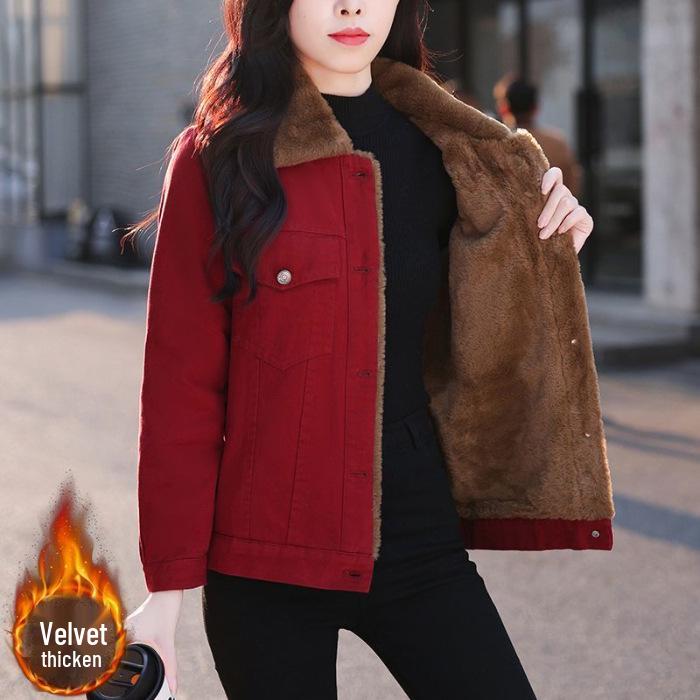 2026 Petite Women s Stylish Winter Short Jacket, Fleece-Lined, Thickened Cotton Coat XL красный