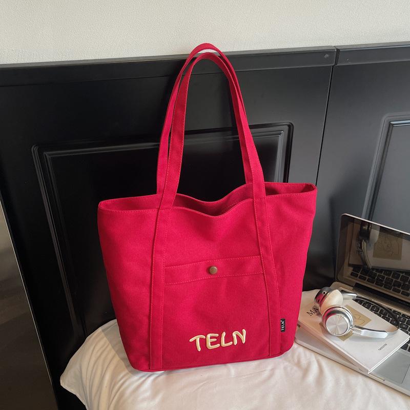 

Простая универсальная холщовая сумка-тоут большой вместимости для поездок на работу, высокоценная литературная для студентов колледжа, сумка через плечо для занятий бордовый