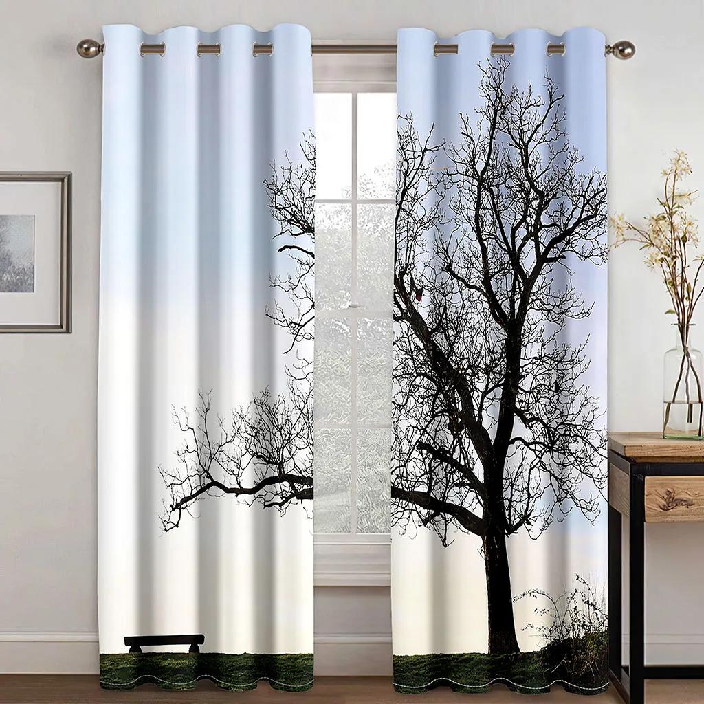 Pretty Purple Lily Print Room Curtains Thin Window Curtain Kitchen Bedroom Living Room Outdoor Fabric Decor Kids Curtain 2Panels