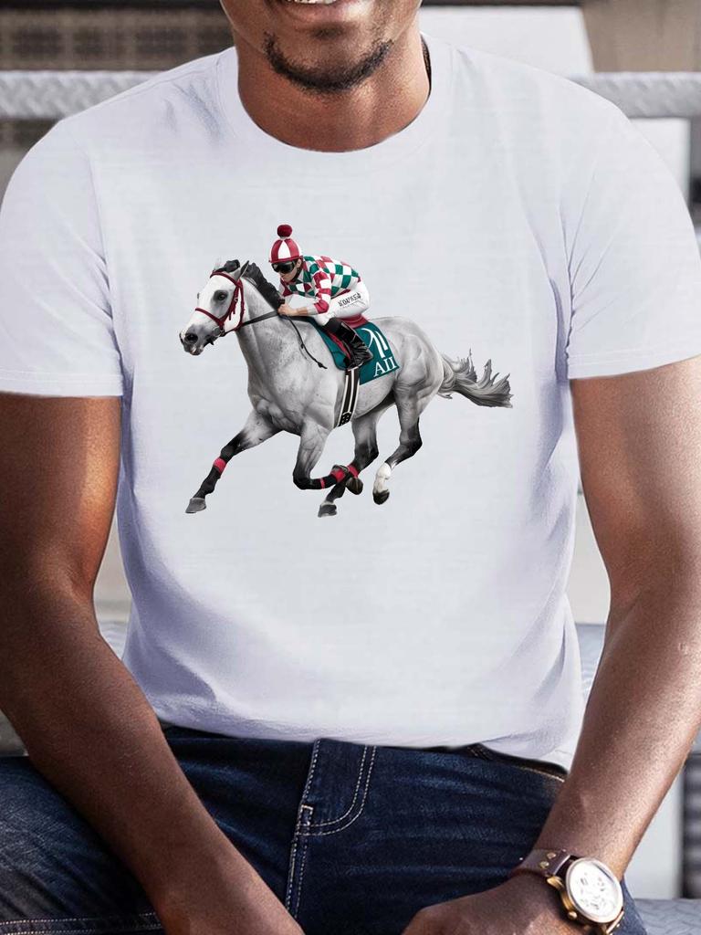 Mens Classic Crew Neck Short Sleeve T Shirt, Casual Travel Vacation Tops, Basic Fit for Sightseeing Walk Outdoor Commute Wear