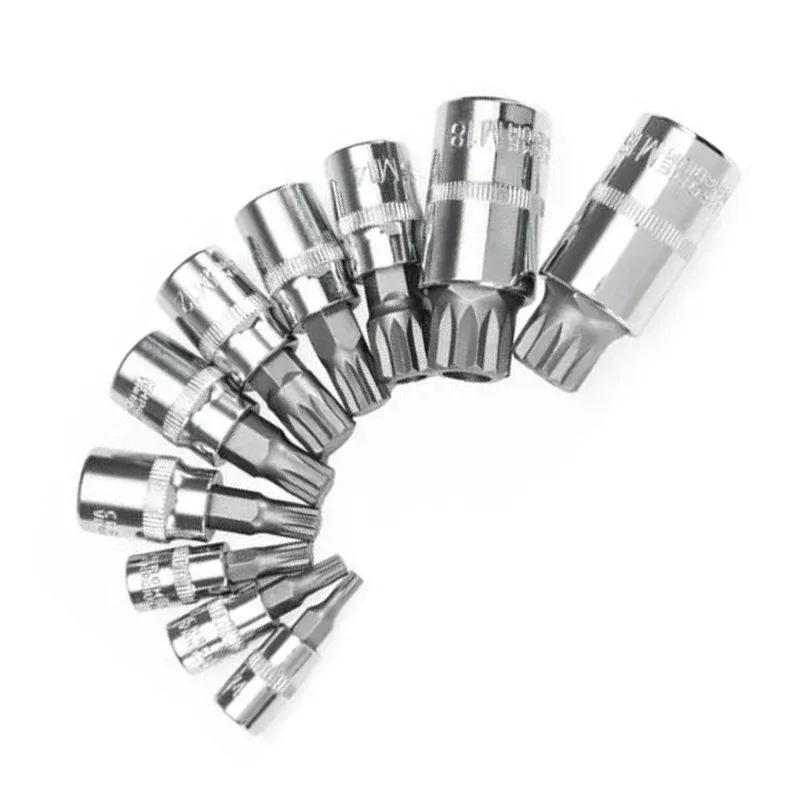 10pcs Set XZN 12 Point Spline Bit Socket S2 Steel 4-18mm Car Anti-Rust Ratchets Wrench Hand Tools High Hardness Blue Box