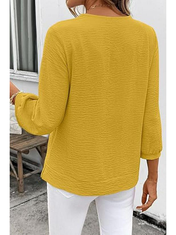 Women's V-Neck Ruffled Blouse - 3/4 Sleeve Loose Casual Shirt