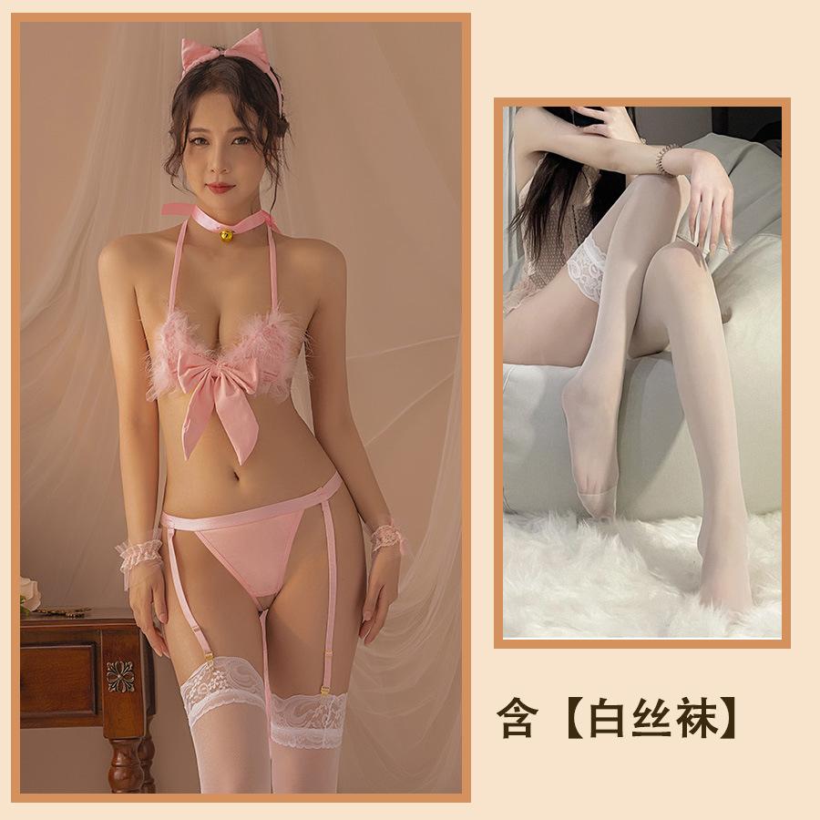 Sexy Lingerie Three-point Sexy Garter Pussy Uniform Bow Backless Seduction Hot Pajamas