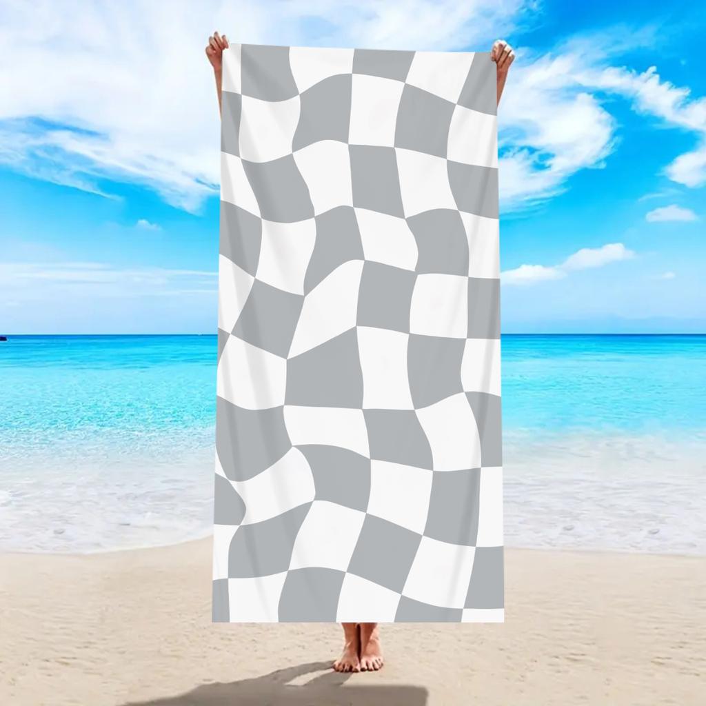 1pc fashionable colored checkered beach towel, quick drying absorbent swimming beach towel, available in multiple colors