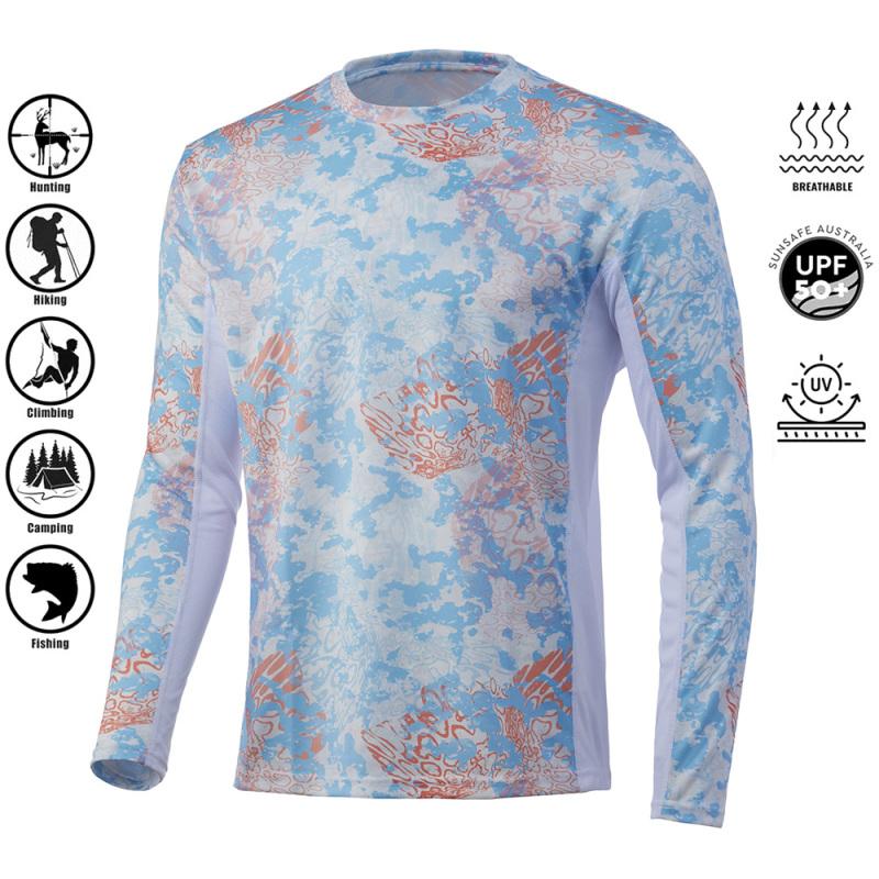 

Чоловіча сорочка з ультрафіолетовим захистом, топи з круглим вирізом для спорту на відкритому повітрі, футболки для бігу від сонця UPF50+ Чоловіча сорочка для риболовлі з довгим рукавом - дихаюча M