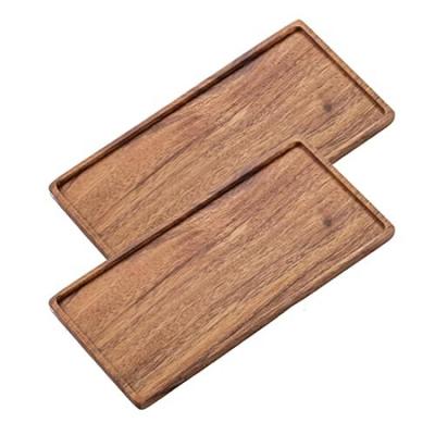 Vassoi in Legno Vandroop, Vassoi Rettangolari per Riporre Tè e Caffè, Eleganti Vassoi da Cucina Antiscivolo (Acacia) (Piccolo, Set da 2)