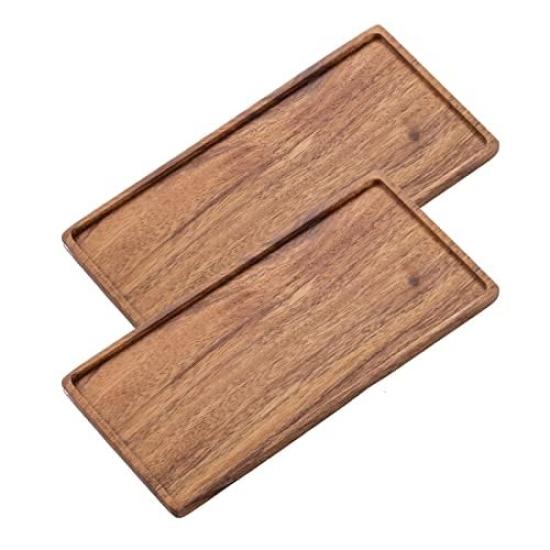 Vandroop Wooden Trays, Rectangular Storage Trays for Tea and Coffee, Stylish Non-Slip Kitchen Trays (Acacia) (Small, Set of 2)