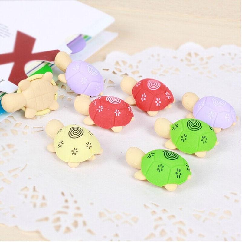 Fuuny New 10Pcs/Set Cartoon Lovely Little Turtle Eraser Kids Colorful Stationery School Supplies Random Color Home Decoration