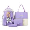 Schoolbag Student Backpack Four-piece Set Female Cute Bear Japanese Campus School Bag Large Capacity Set Transfer Backpack Portable