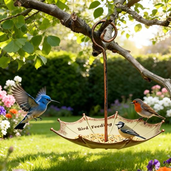 Mangiatoia per Uccelli ad Ombrello da Esterno, Vassoio Mangiatoia per Uccelli ad Ombrello Retrò, Mangiatoia Decorativa Sospesa per Uccelli da Giardino e Cortile