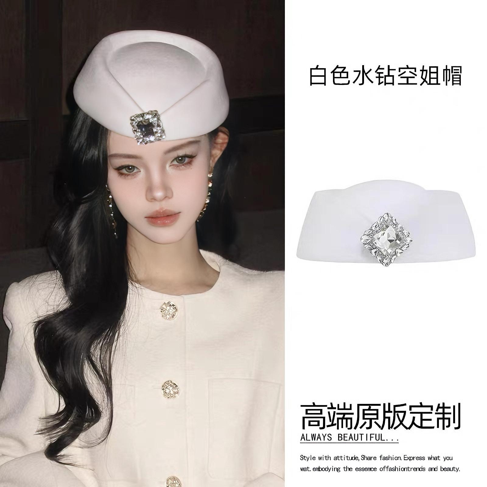 

chaebol daughter black square diamond flat top top top top hat premium sense stewardess uniform hat etiquette hat retro beret hat