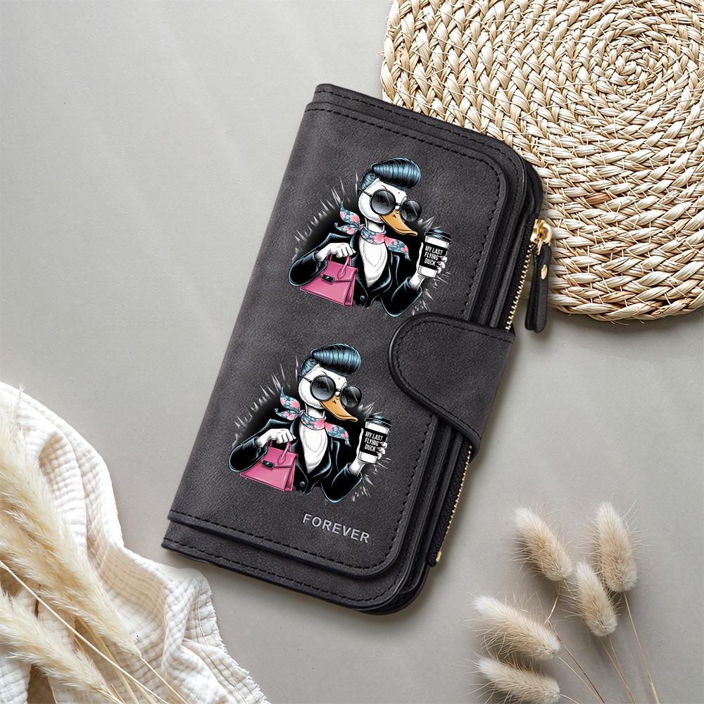Stylish Duck Print Purse Forever Fashion Ladies Long Wallet Cute Pattern Portable Card Holder