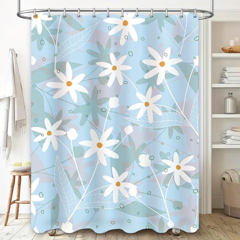 Blue Flower Pattern Waterproof Shower Curtain Modern Home Decor Bathroom Accessories for Wet Areas Easy Installation and Durable