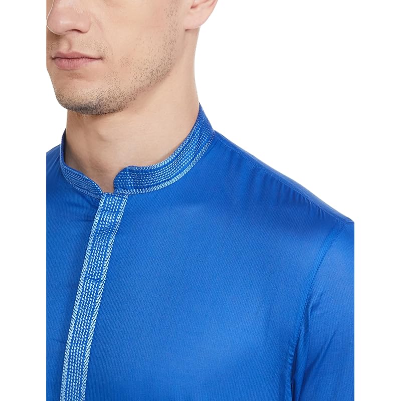 Manyavar Cotton Solid Casual Kurta Set for Men Blue L