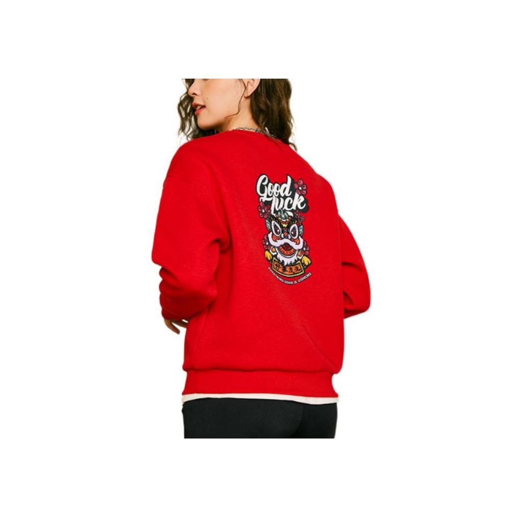 Anta Embroidered Pattern Round Neck Pullover Sweatshirt Women Sweatshirt Deep-Red 162318737-2