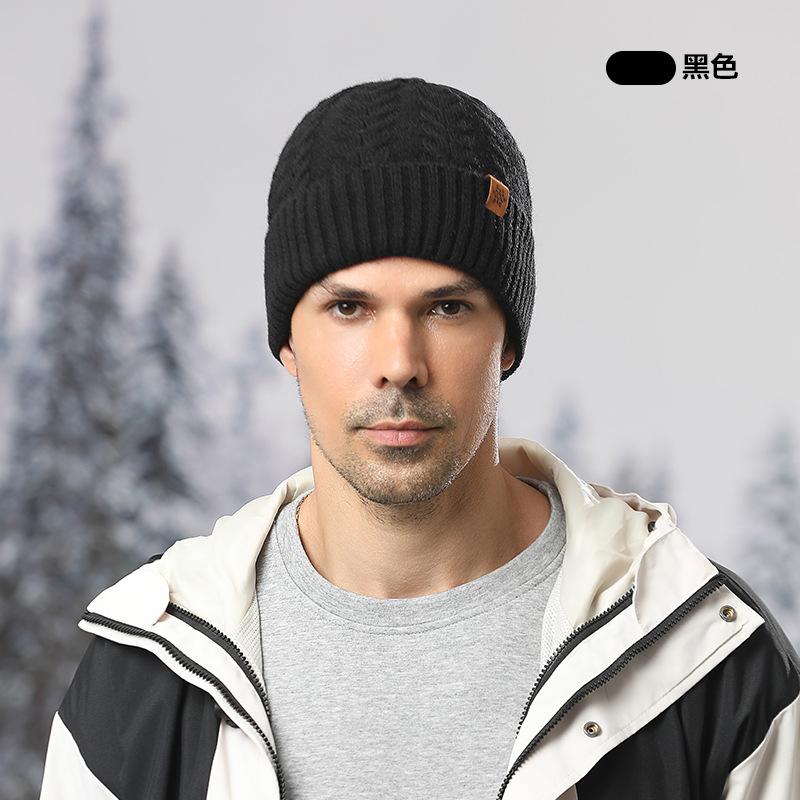 Winter men's knitted hat, fleece, cold-proof wool, warm outdoor hat, scarf and gloves three-piece set