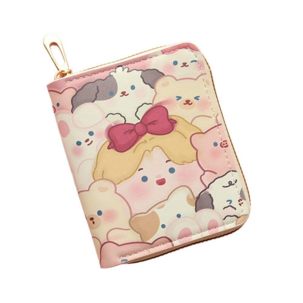 Kawaii Cute Cat Puppy Coin Purse Short Zipper Cartoon Wallet PU Leather Key Bag for Girls Gift