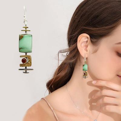 1 Pair Women Hook Earrings Turquoise Collection Decorative Sturdy Anti-rust Vintage Style