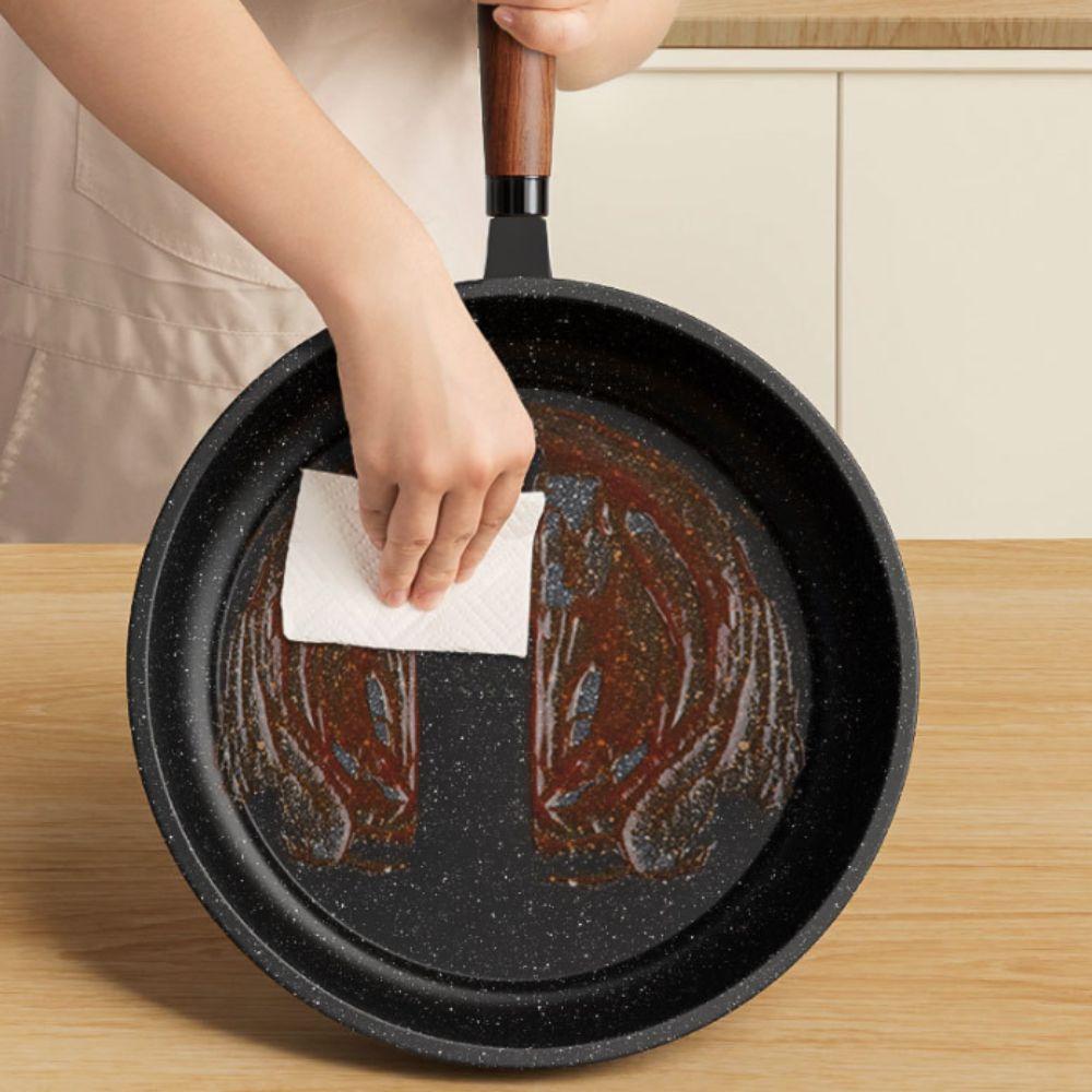 Flat Bottomed Stir Fry Pan Wood Handle Omelette Skillet Multipurpose Frying Pan  Steak