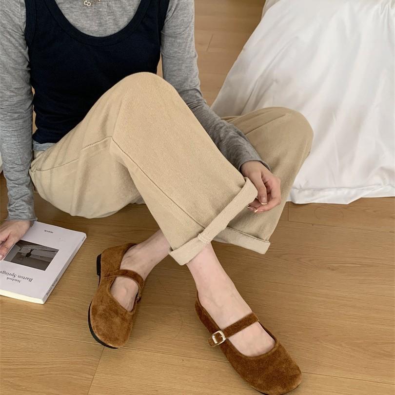 Xiaoxiangfeng cowhide fur shoes women's 2025 new autumn and winter retro round head flat-bottomed versatile soft-soled Mary Jane cotton shoes