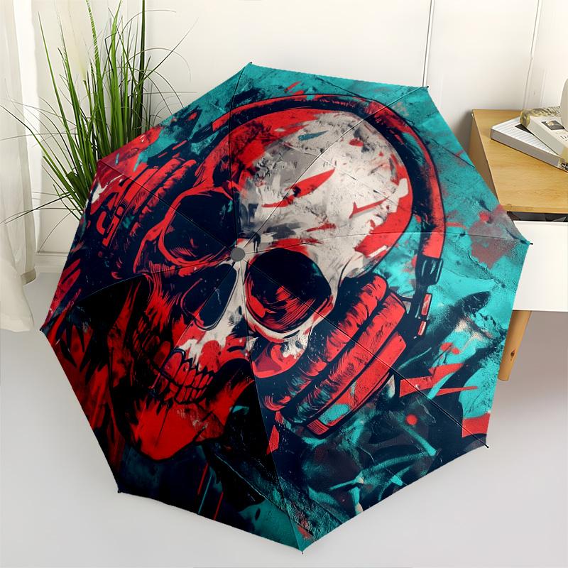 1pc   Skull Umbrella Portable Folding Umbrella Iron Frame Hole Bone Structure Outdoor Home Umbrella