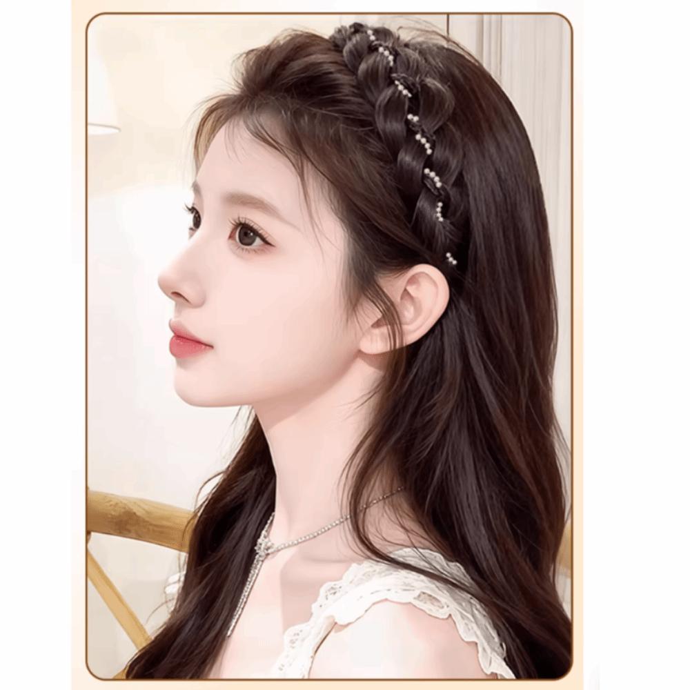 Pearl Adjustable Fishtail Braid Headband Easy Wig Headband Suitable for Daily and Casual Wear