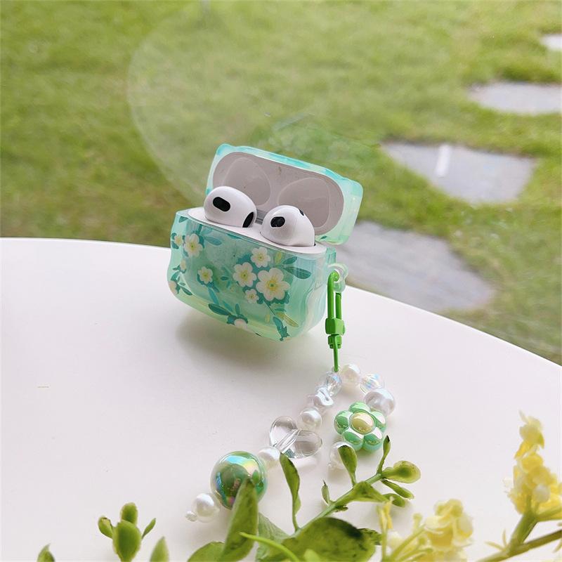 Creative Small Fresh Green Floral AirPods Pro Earphone Case for Apple Bluetooth 2-3 Generation Protective Case for Women