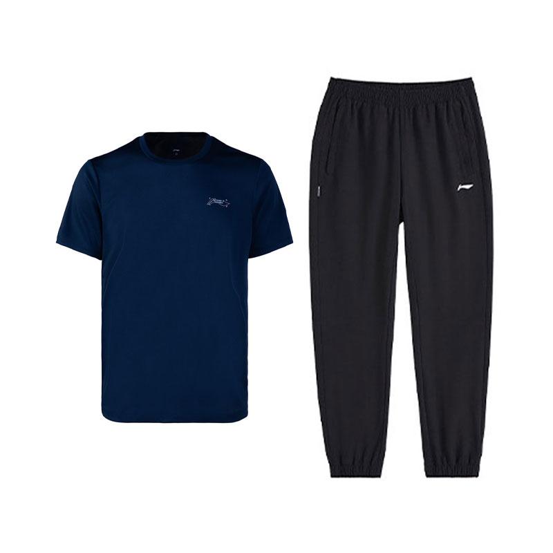 

Li-Ning Fashion Quick-Dry Round Neck Simple Versatile Comfortable Long Pants Casual Sports Suit Men suit W663-3+V829-1 M