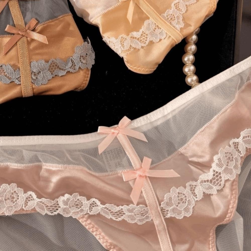 Bow Underwear for Women Transparent Mesh Lace Briefs Lingerie Lace Flower Panties  Lady
