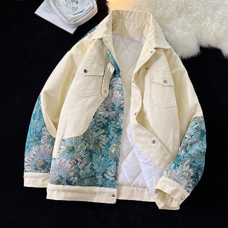 Embroidered Spliced Jacket Men's Autumn Plus Size Top Trendy Couple Jacket