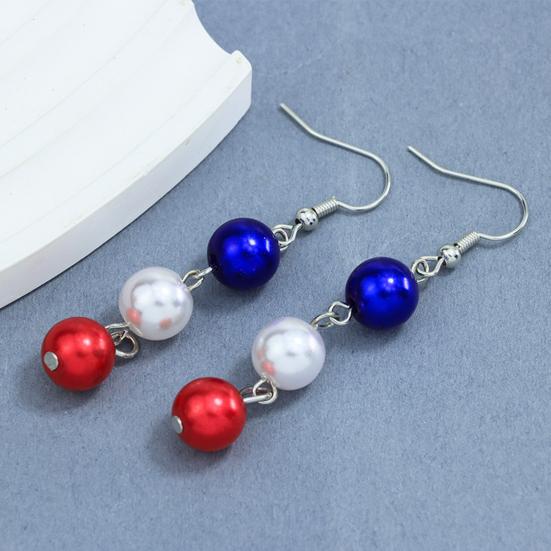 Lightweight Statement Earrings 1 Pair Independence Day for Women, Red White Blue Beads Dangle Drop Festival Party Accessories Earrings, 4th
