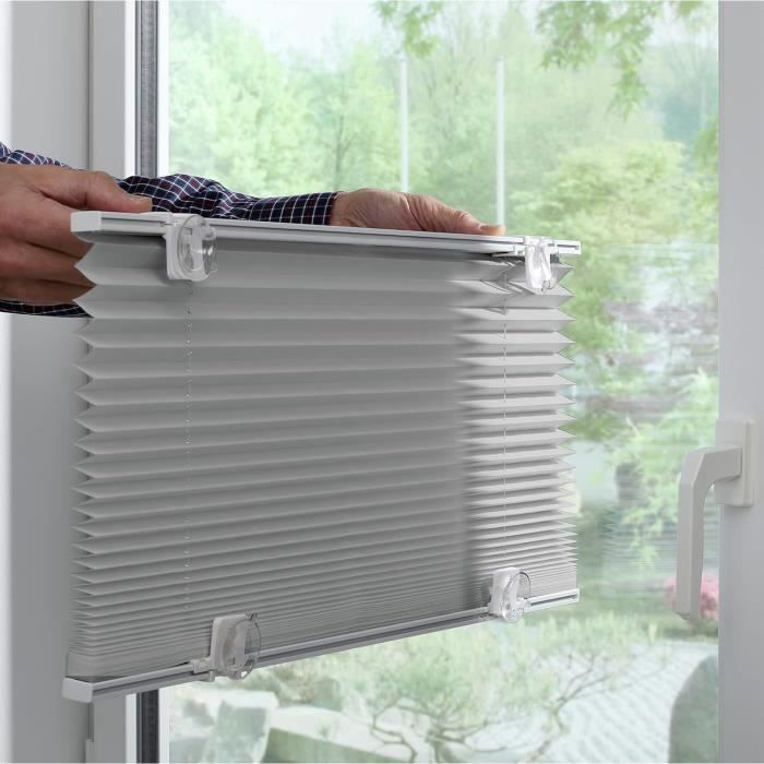 Store Plissé - GARDINIA - Solo - Ventouses - 70 x 130 cm - Gris