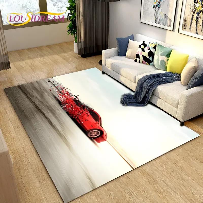 Nový 3D koncept sportovního auta Kobercová rohož, Kobercová rohož do obývacího pokoje Ložnice Pohovka Dekorace Vstupní rohožka, Dětská hrací protiskluzová podlahová rohož