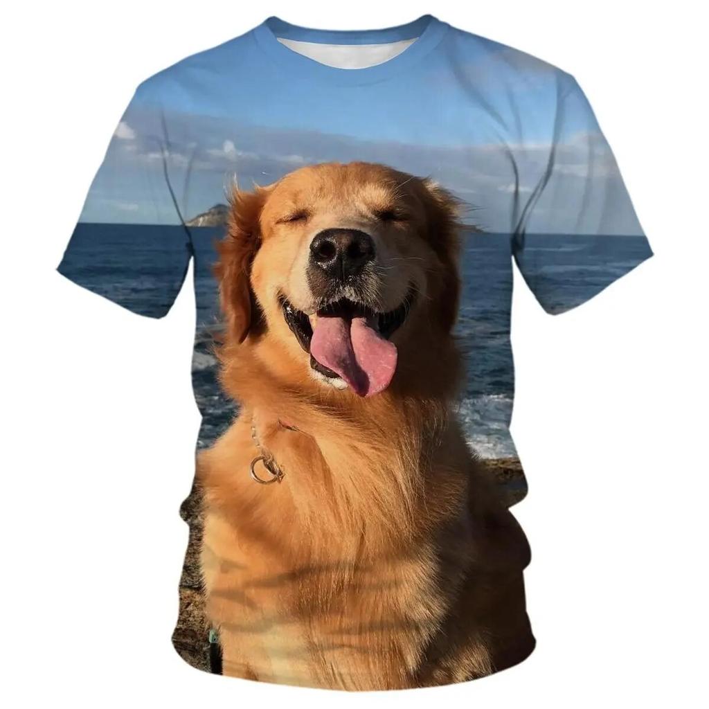 Golden Retriever-Muster, niedlicher Hund, 3D-Druck, Herren- und Damen-Straßen-T-Shirts, atmungsaktiv, leicht, Sommer, Sport, übergroße Tops