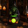 Halloween Table Centerpiece Gothic Witch Lantern Resin Tabletop Decor with Warm Glow Spooky Home Light for Shelf Desk Party Haunted House Ambiance