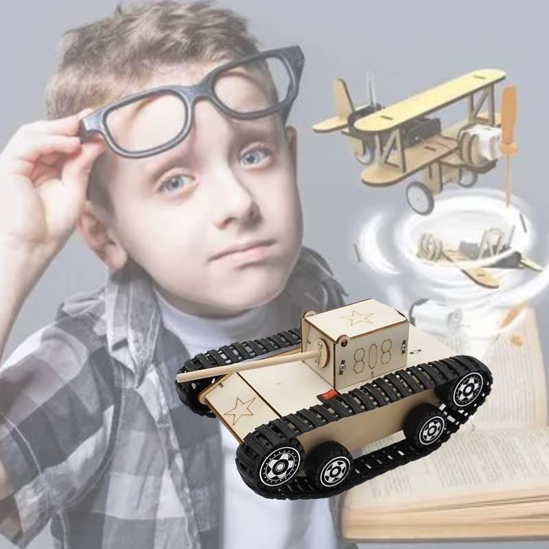 Children's Diy Science And Technology Electric Tracked Tank Vehicle Wooden Material Customizable Educational Assembly Kit