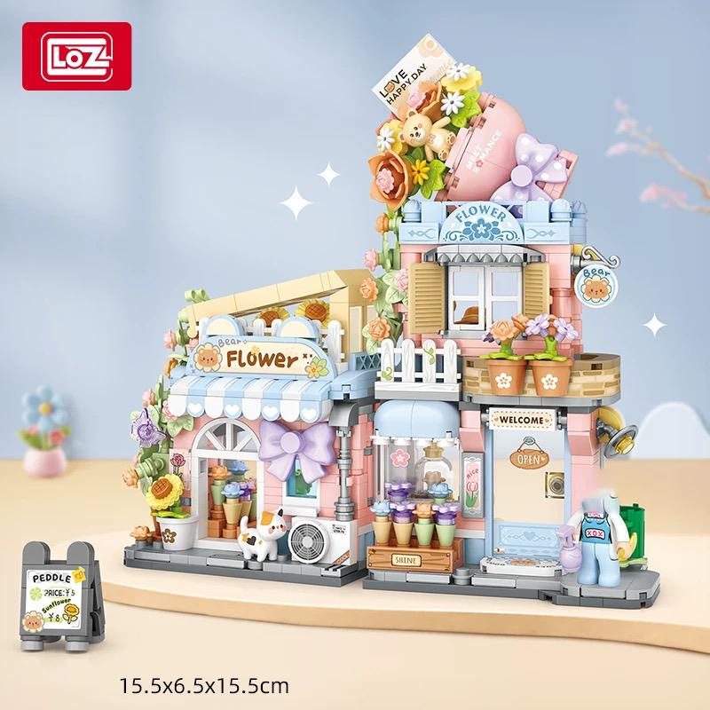 LOZ-4801 Folding Street View Bear Takoyaki Wooden House Flower Workshop Building House Model Children's Building Blocks Toy