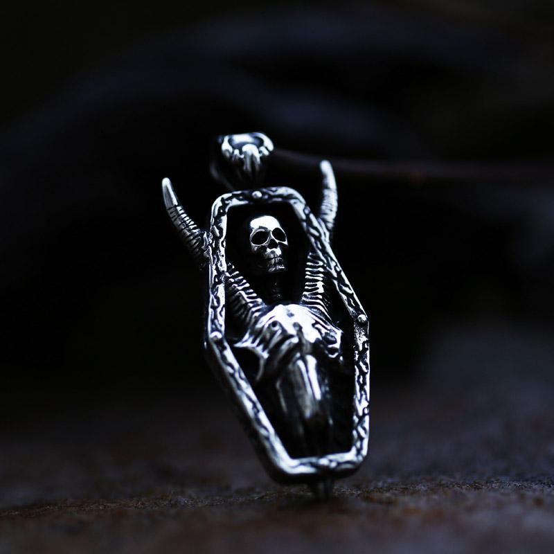 BEIER 2022 New Creative Designs Double Skull Coffin Necklace Pendant For Men Women Gothic Punk Jewelry Dropshipping