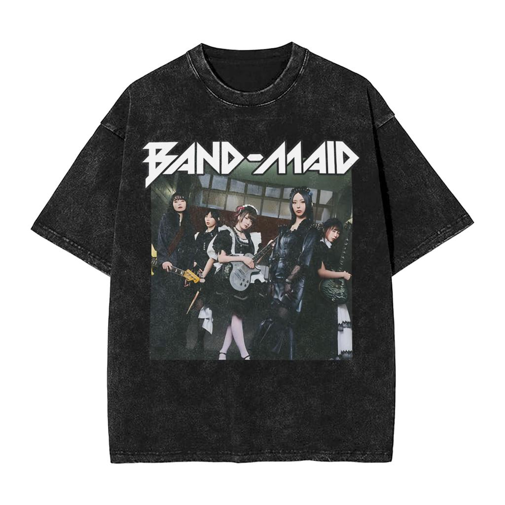 Washed T Shirts JRock Band-Maid Members Hip Hop Vintage T-Shirts Harajuku Streetwear 100% Cotton Summer Top Tee Shirt Men Women