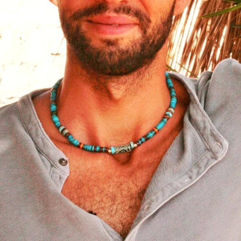 Vintage Style Alloy Chain Necklace With Synthetic Stone Beads For Casual Wear