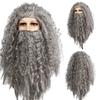 Halloween Jesus Wig Costume Old Man Long Curly Brown Wig Christmas Beard Funny Headpiece