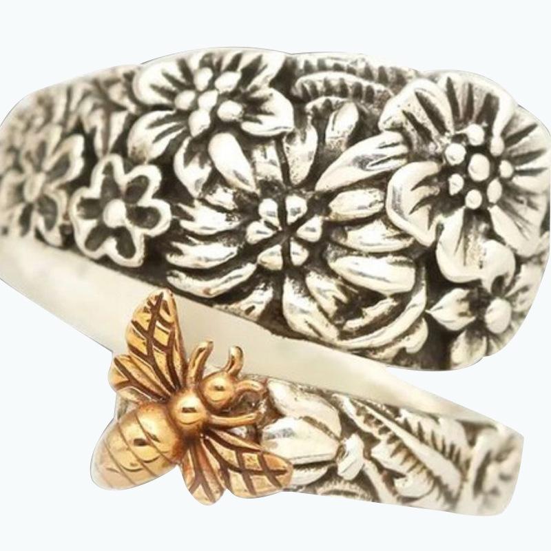 

Женское кольцо Цветочное кольцо с пчелой Ретро Творческое кольцо с пчелой, кружащейся с цветочной ложкой 9