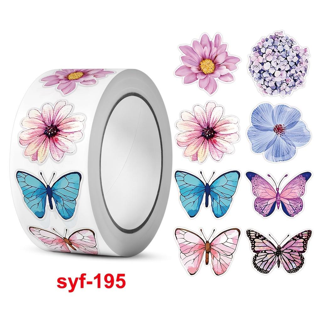 2000 Aufkleber/4 Rollen, 0,98 Zoll Rollen Schmetterling Blumenförmige Aufkleber zum Dekorieren von Geschenkboxen Selbstklebende Aufkleber Etiketten Aufkleber