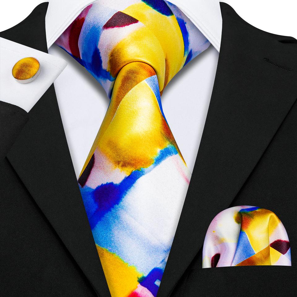 Barry.Wang Ties for Men Necktie Hankerchief Cufflinks Set Burgundy Striped Jacquard Wedding