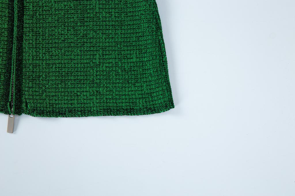 SALAD BAGUNI Two-Tone Collared Neck Two-Way Knit Zip-Up - Green Black