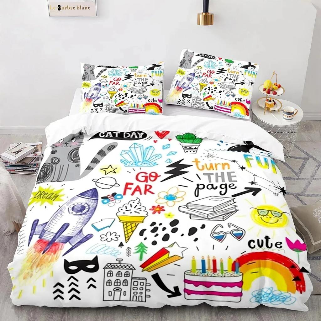 Rainbow Cat Bedding Set Single Twin Full Queen King Size Kawaii Girl Bed Set Aldult Boys Bedroom Duvetcover Sets 3D Print 013