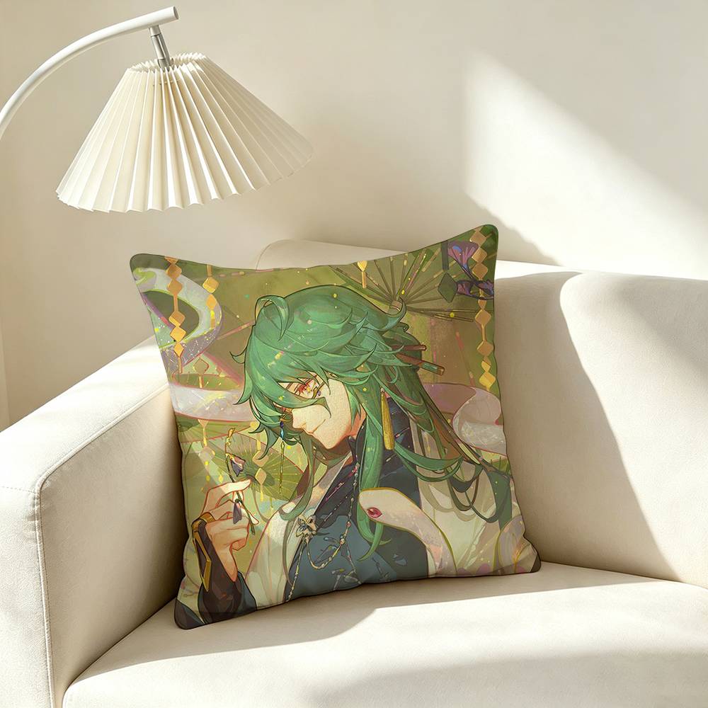 G-Genshin Impact Game B-Baizhu Square Double-Sided printed Pillow Case Bedroom Bedside Pillow Sofa Cushion Cover