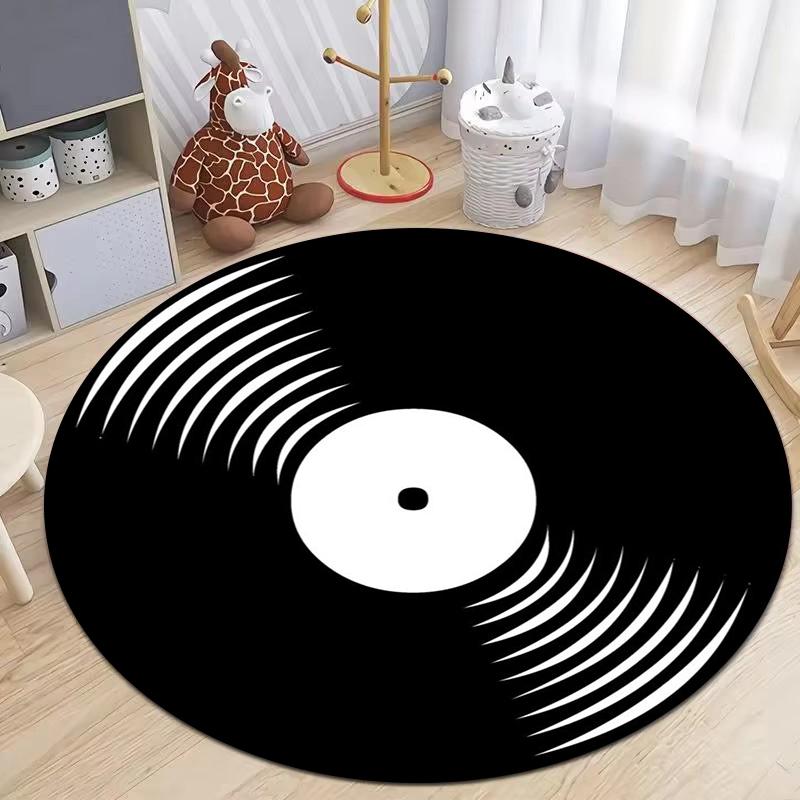 Retro Vinyl Record Round Rug Popular Music Record CD Pattern Circle Carpet for Living Room Bedroom Decor Rug Chair Doormat