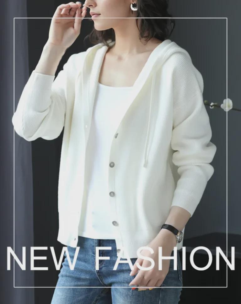 Cárdigan de punto con capucha para mujer - Corto y holgado para principios de primavera/otoño 2024