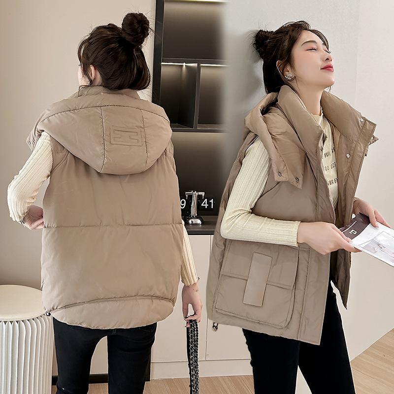 Down cotton short hooded women's vest 2024 winter new Xiaoxiangfeng vest loose fashion outer vest